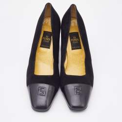 Pre Owned Fendi Vintage Black Suede and Leather Block Heel Pumps Size 38.5