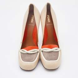 Pre Owned Fendi Multicolor Lizard Embossed Leather Loafer Pumps Size 38.5