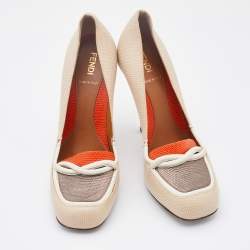 Pre Owned Fendi Multicolor Lizard Embossed Leather Loafer Pumps Size 38.5