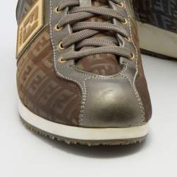 Pre Owned Fendi Multicolor Leather and Zucca Canvas Low Top Sneakers Size 38