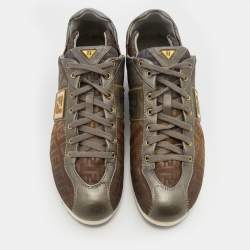 Pre Owned Fendi Multicolor Leather and Zucca Canvas Low Top Sneakers Size 38