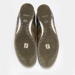 Pre Owned Fendi Multicolor Leather and Zucca Canvas Low Top Sneakers Size 38