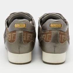 Pre Owned Fendi Multicolor Leather and Zucca Canvas Low Top Sneakers Size 38
