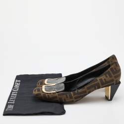 Pre Owned Fendi Brown/Black Zucca Canvas and Patent Leather Square Toe Pumps Size 41