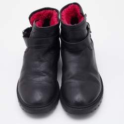 Pre Owned Fendi Black Leather Combat Ankle Boots Size 37