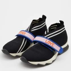 Pre Owned Fendi Black Knit Fabric Rockoko Low Top Sneakers Size 36