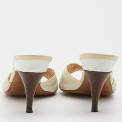 مملوكة مسبقًا Fendi Beige Zucca Fabric and Patent Leather Open Toe Slide Sandals Size 40