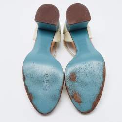 Pre Owned Fendi Cream Patent Leather Peep Toe T-Strap Sandals Size 38.5