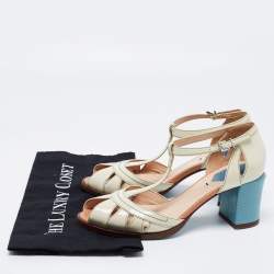 Pre Owned Fendi Cream Patent Leather Peep Toe T-Strap Sandals Size 38.5