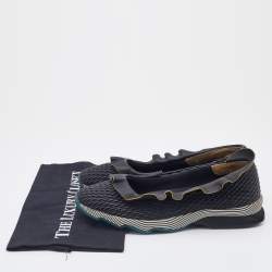 Pre Owned Fendi Black Leather Ruffle Slip On Sneakers Size 39.5