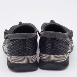 Pre Owned Fendi Black Leather Ruffle Slip On Sneakers Size 39.5