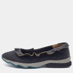 Pre Owned Fendi Black Leather Ruffle Slip On Sneakers Size 39.5