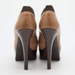 Pre Owned Fendi Brown Leather and Elastic Fendista Criss Cross Platform Booties Size 39