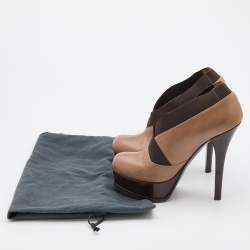 Pre Owned Fendi Brown Leather and Elastic Fendista Criss Cross Platform Booties Size 39