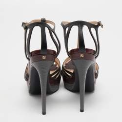 Pre Owned Fendi Tricolor Leather Peep Toe Platform Strappy Sandals Size 38