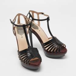 Pre Owned Fendi Tricolor Leather Peep Toe Platform Strappy Sandals Size 38