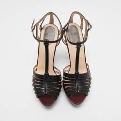 Pre Owned Fendi Tricolor Leather Peep Toe Platform Strappy Sandals Size 38