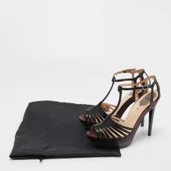Pre Owned Fendi Tricolor Leather Peep Toe Platform Strappy Sandals Size 38