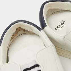 Pre Owned Fendi White Leather Knitted Logo Rockoclick Low Top Sneakers Size 36
