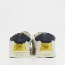 Pre Owned Fendi White Leather Knitted Logo Rockoclick Low Top Sneakers Size 36