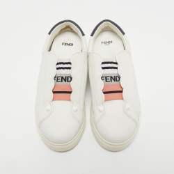 Pre Owned Fendi White Leather Knitted Logo Rockoclick Low Top Sneakers Size 36