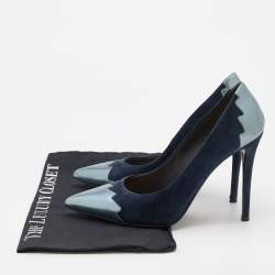 Pre Owned Fendi Navy Blue Suede and Leather Pointed Toe Pumps Size 38.5