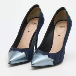 Pre Owned Fendi Navy Blue Suede and Leather Pointed Toe Pumps Size 38.5