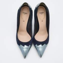 Pre Owned Fendi Navy Blue Suede and Leather Pointed Toe Pumps Size 38.5