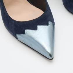 Pre Owned Fendi Navy Blue Suede and Leather Pointed Toe Pumps Size 38.5