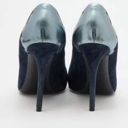 Pre Owned Fendi Navy Blue Suede and Leather Pointed Toe Pumps Size 38.5