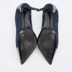 Pre Owned Fendi Navy Blue Suede and Leather Pointed Toe Pumps Size 38.5