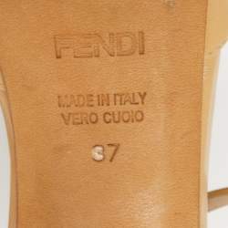 Pre Owned Fendi Beige Leather Zucca Print Heel Peep Toe Ankle Strap Sandals Size 37