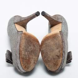 Pre Owned Fendi Silver Textured Fabric Bow Peep Toe Pumps Size 39
