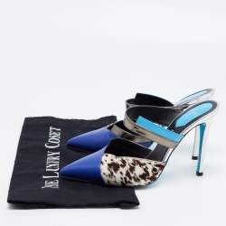 Pre Owned Fendi Multicolor Leather And Calf Hair Roma Mules Sandals Size 35.5