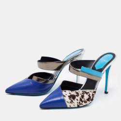 Pre Owned Fendi Multicolor Leather And Calf Hair Roma Mules Sandals Size 35.5