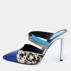 Pre Owned Fendi Multicolor Leather And Calf Hair Roma Mules Sandals Size 35.5