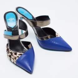 Pre Owned Fendi Multicolor Leather And Calf Hair Roma Mules Sandals Size 35.5