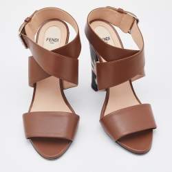 Fendi Brown Leather Open Toe Ankle Strap Sandals Size 40