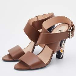 Fendi Brown Leather Open Toe Ankle Strap Sandals Size 40