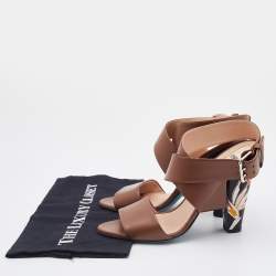 Fendi Brown Leather Open Toe Ankle Strap Sandals Size 40