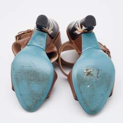 Fendi Brown Leather Open Toe Ankle Strap Sandals Size 40