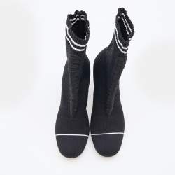 Pre Owned Fendi Black/White Knit Fabric Rockoko Runway Openwork Ankle Boots Size 38