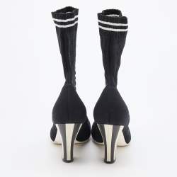 Pre Owned Fendi Black/White Knit Fabric Rockoko Runway Openwork Ankle Boots Size 38