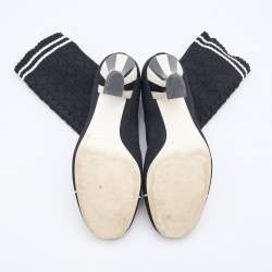 Pre Owned Fendi Black/White Knit Fabric Rockoko Runway Openwork Ankle Boots Size 38