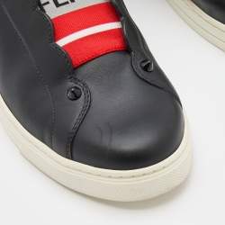 Pre Owned Fendi Black Leather Rockoko Scallop Slip On Sneakers Size 38