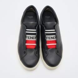 Pre Owned Fendi Black Leather Rockoko Scallop Slip On Sneakers Size 38