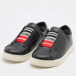 Pre Owned Fendi Black Leather Rockoko Scallop Slip On Sneakers Size 38