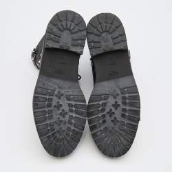 Pre Owned Fendi Black Leather Embellished Buckle Strap Ankle Boots Size 37.5