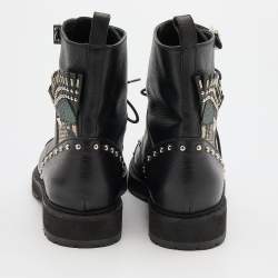 Pre Owned Fendi Black Leather Embellished Buckle Strap Ankle Boots Size 37.5