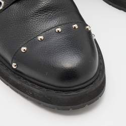 Pre Owned Fendi Black Leather Embellished Buckle Strap Ankle Boots Size 37.5